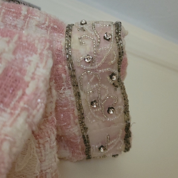 BEREK by TAKAKO SAKON Pink Plaid Tweed Lace Beaded Embellished Blazer - Picture 12 of 16